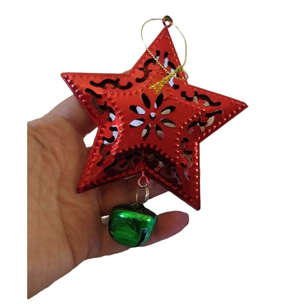 5/$25 Sale! 1980's Vintage Red Tin Star Ornament with Hanging Bell